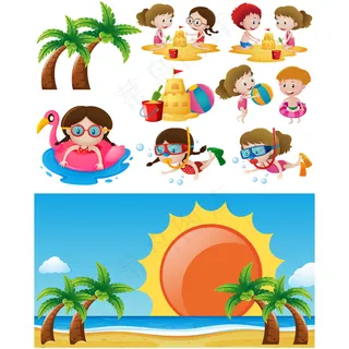 欢乐夏日海滨派对休闲时光旅游矢量