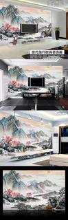 国画山水风景画手绘时尚高清电视背景...