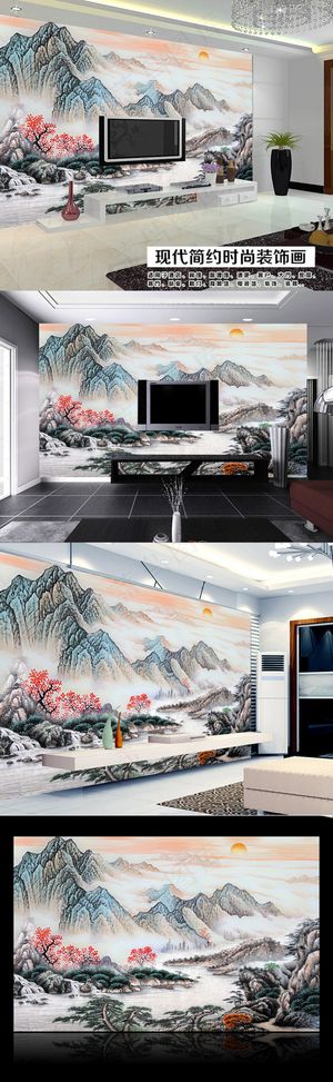 国画山水风景画手绘时尚高清电视背景...
