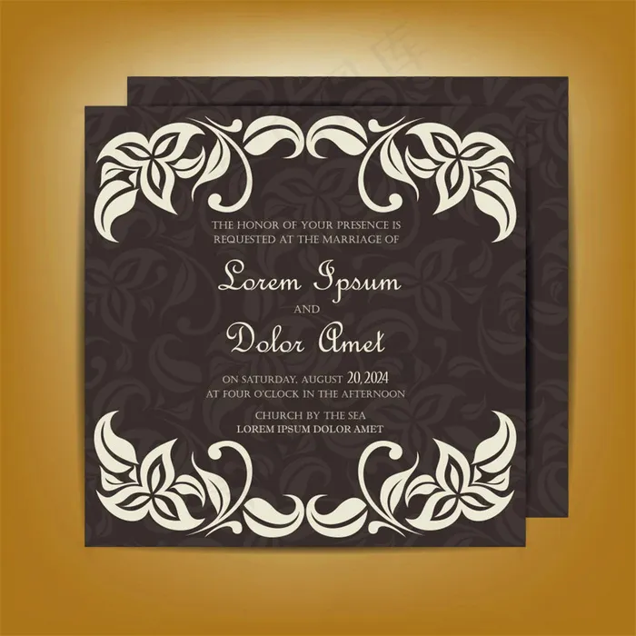 褐色花纹婚礼贺卡图片eps,ai矢量模版下载