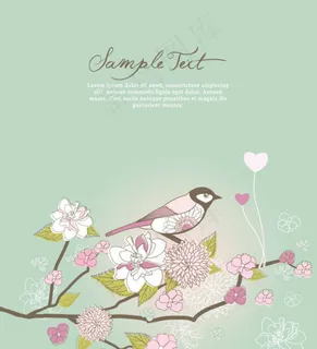 矢量手绘花朵小鸟图片素材