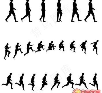 三组有趣的人物运动连续动作剪影矢量...