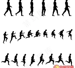 三组有趣的人物运动连续动作剪影矢量...