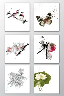 中国风手绘水彩画设计素材