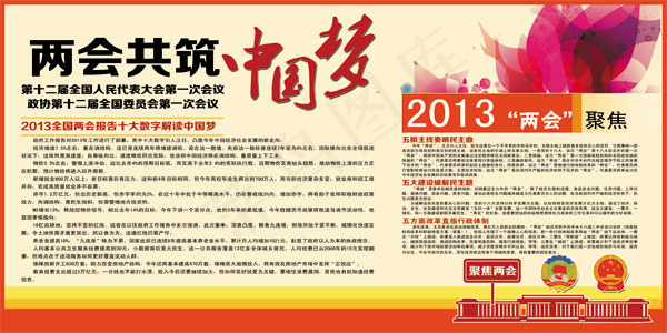 两会共筑中国梦宣传栏展板图片PSD...psd模版下载