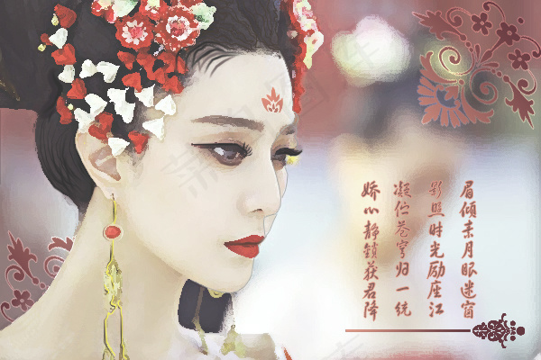 古装美人图psd模版下载