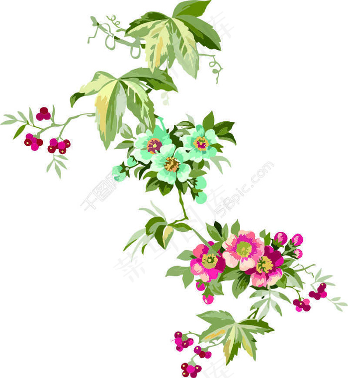 鲜花红果水彩手绘