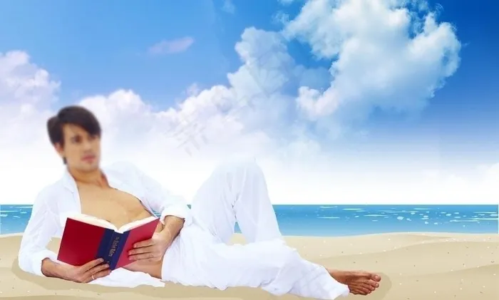 海边沙滩男人素材图片(4100X2700(DPI:300))psd模版下载