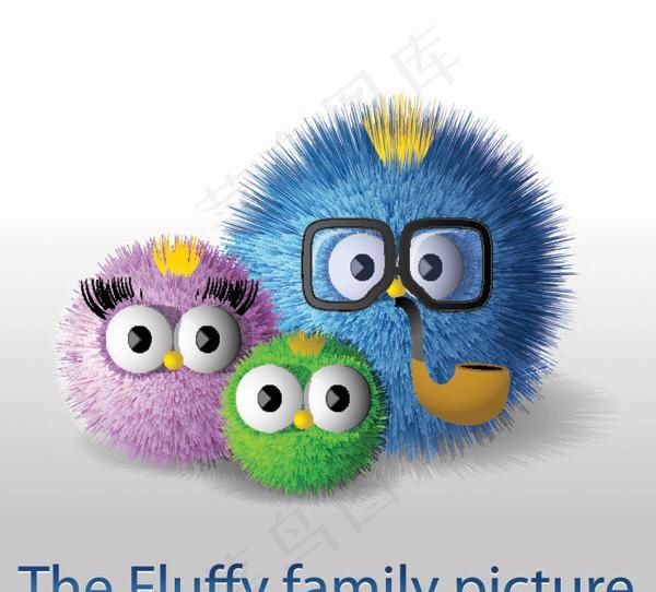 可爱的毛球家族矢量素材图片