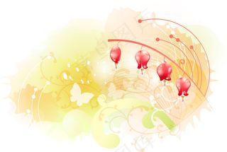 红色吊笼花衬金黄背景图层