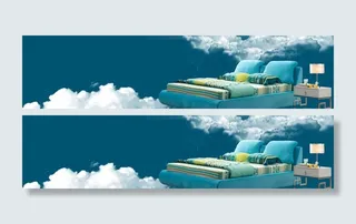 云端蓝色布艺软床海报图片