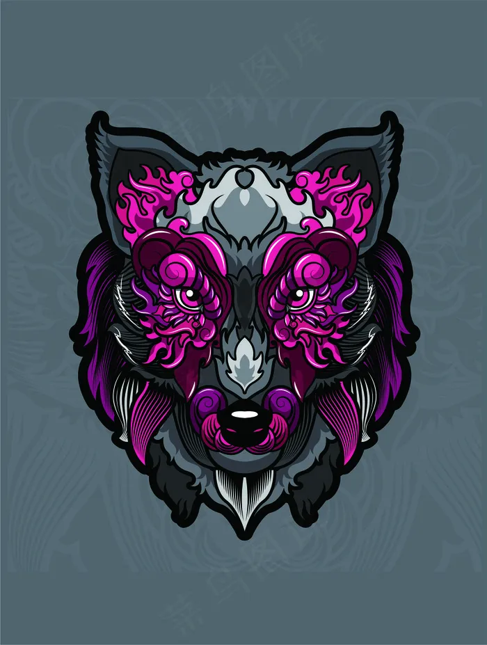 动物狼头像插画