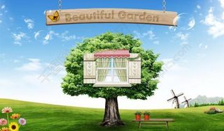 春天草地大树木牌牧场图片