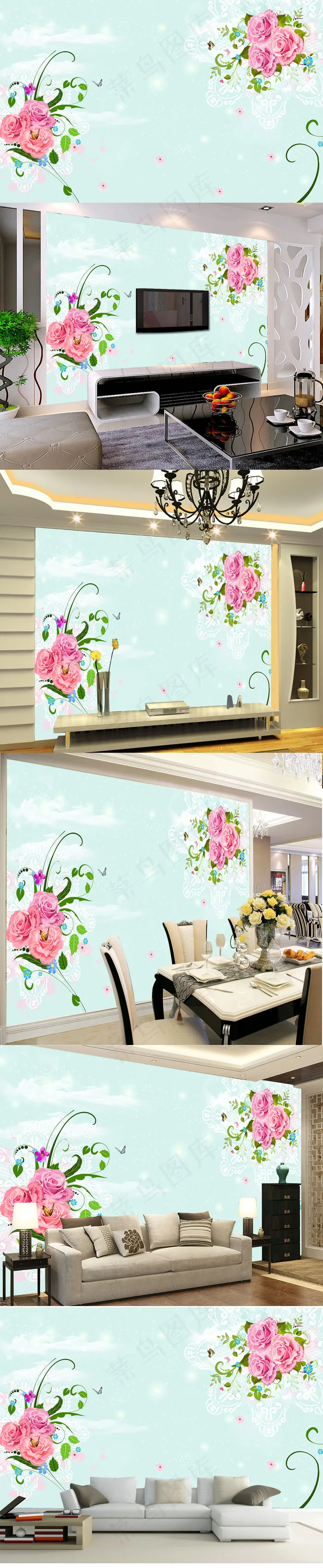唯美小清新花卉背景墙壁画(9071X5669(DPI:72))psd模版下载