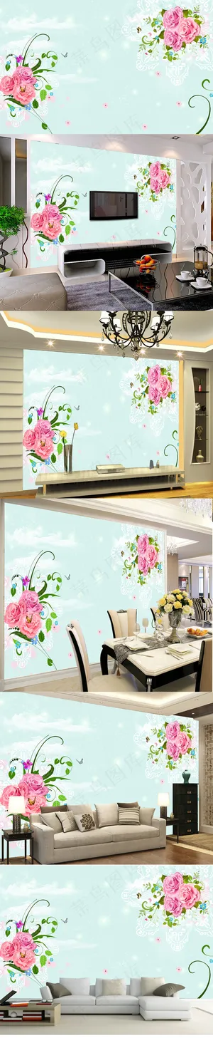 唯美小清新花卉背景墙壁画