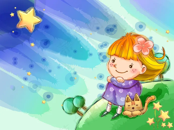 童年卡通插画看星星