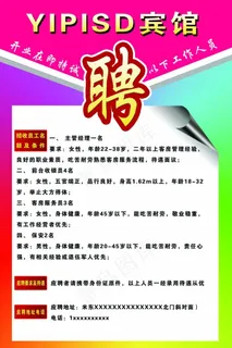 酒店 宾馆招聘海报