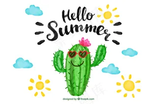 水彩有趣的仙人掌背景