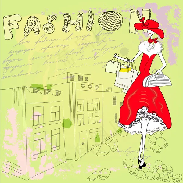 简笔画时尚女郎矢量图eps,ai矢量模版下载