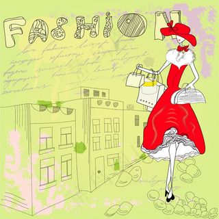 简笔画时尚女郎矢量图