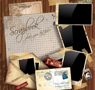 墨迹信封邮票邮戳木纹背景