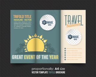 卡通太阳与椰树背景三折页图片