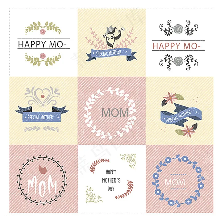 复古母亲节贺卡矢量素材图片ai矢量模版下载