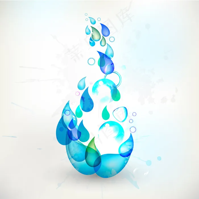 与水滴和叶片的蓝色水滴eps,ai矢量模版下载