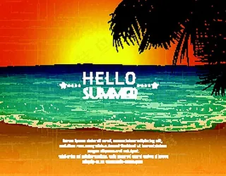 黄昏海滩风景插画