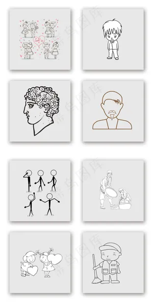 黑色简笔画小男孩小女孩卡通人物