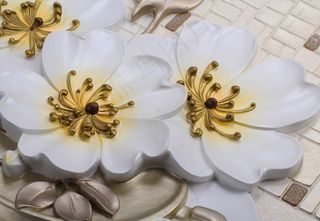 大型3D花卉浮雕背景墙壁画