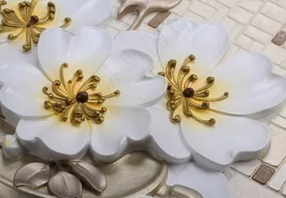 大型3D花卉浮雕背景墙壁画