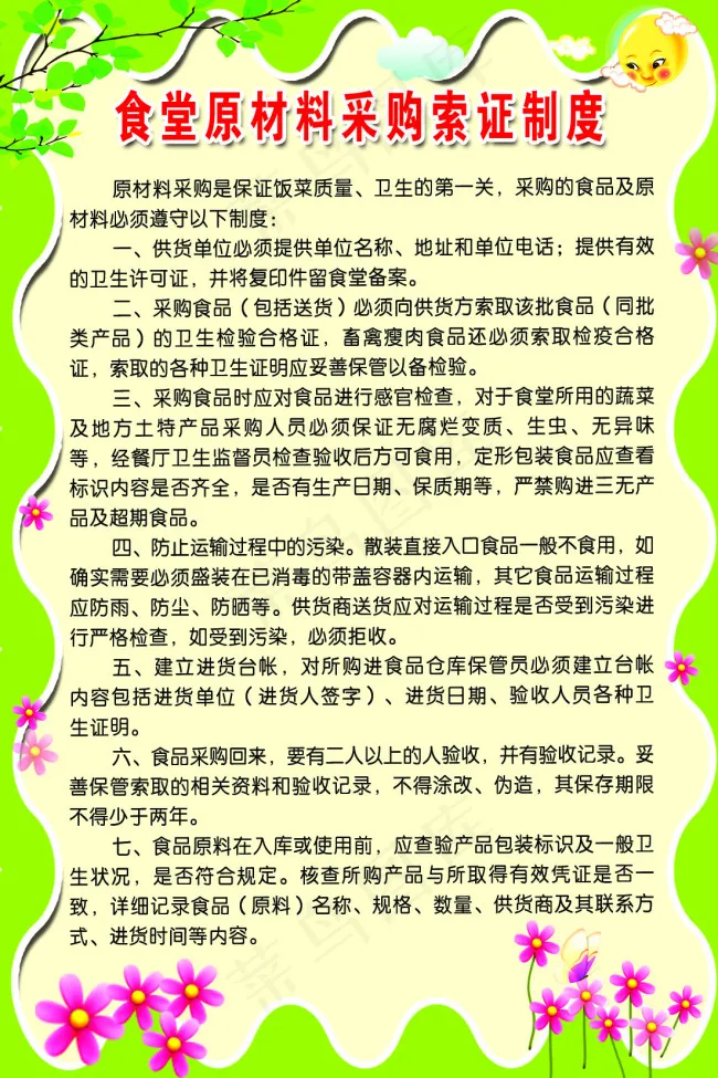 食堂原材料采购索证制度psd模版下载