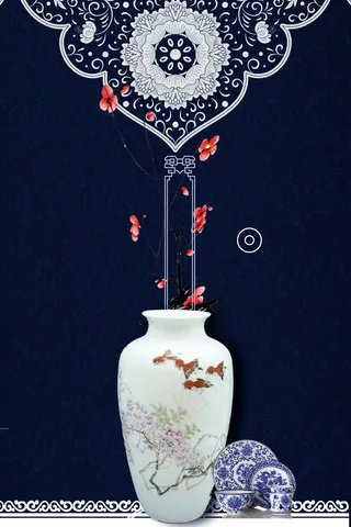 精典青花瓷花瓶花纹背景素材
