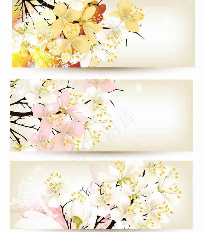 春天鲜花背景 横幅图片ai矢量模版下载