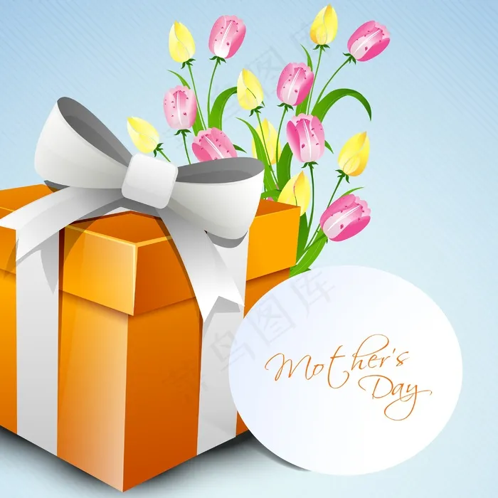 母亲节快乐的概念 一个礼品盒和花的标签