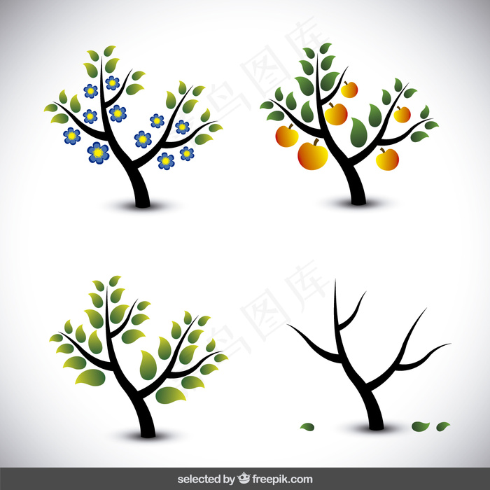树插图在不同的季节ai矢量模版下载
