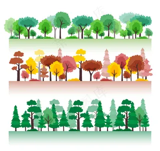 卡通彩绘森林树林绿化风景剪影插画分...