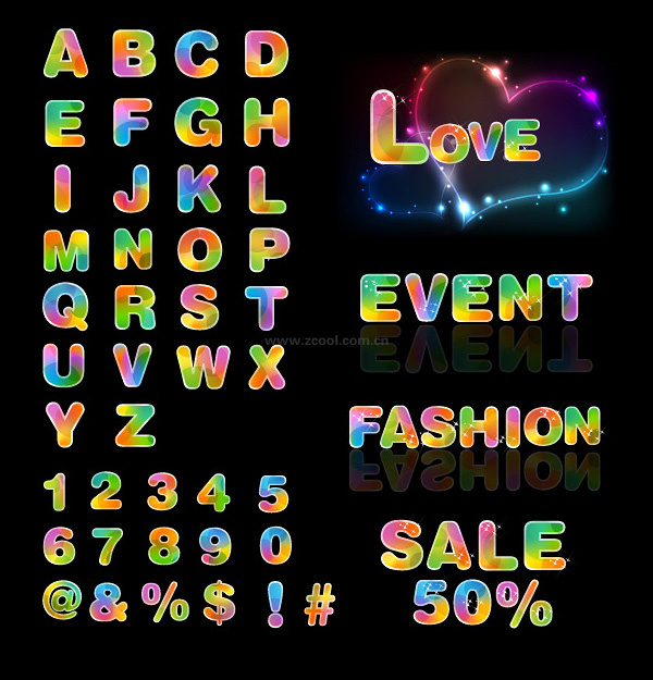 奇幻有趣的英文字母及数字矢量素材ai矢量模版下载