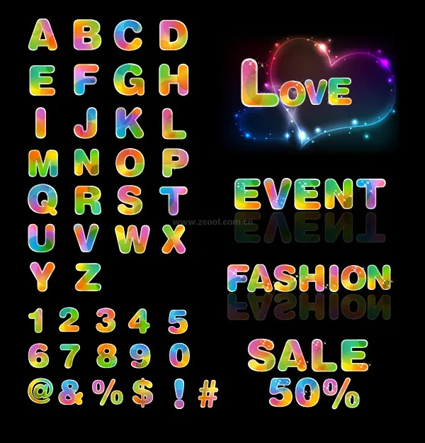 奇幻有趣的英文字母及数字矢量素材ai矢量模版下载