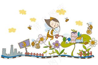 卡通儿童贴画创意骑车插画图片设计e...