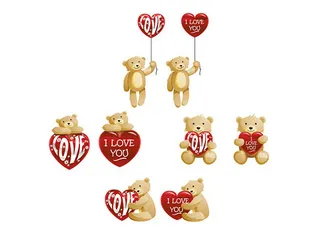 玩具熊与心形矢量素材