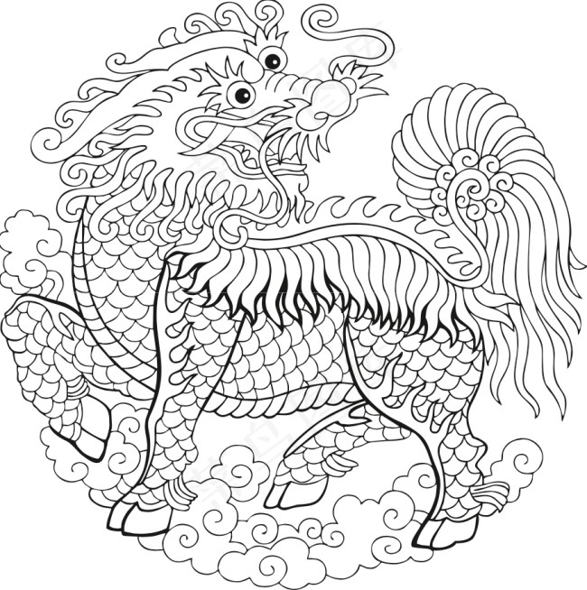 线描麒麟eps,ai矢量模版下载