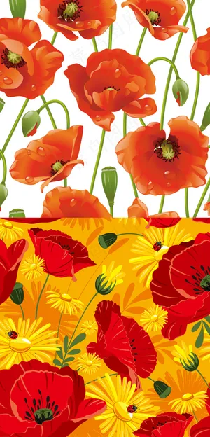 2017大气红色虞美人红花金色雏菊... 2017大气红色虞美人红花金色雏菊...