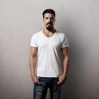 穿T恤的胡须男子