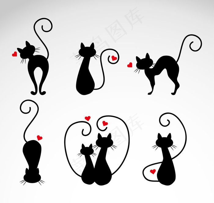 爱情猫波斯猫心型素材分层eps,ai矢量模版下载