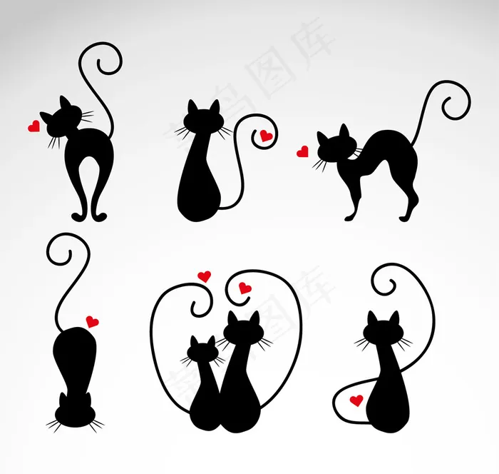 爱情猫波斯猫心型素材分层eps,ai矢量模版下载
