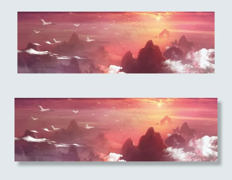 手绘中国风中秋节背景banner海...(1920X600(DPI:72))psd模版下载