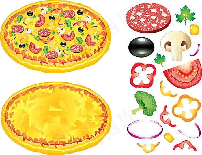 食材和披萨插画eps,ai矢量模版下载
