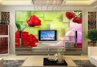 立体方块喜庆玫瑰电视背景墙